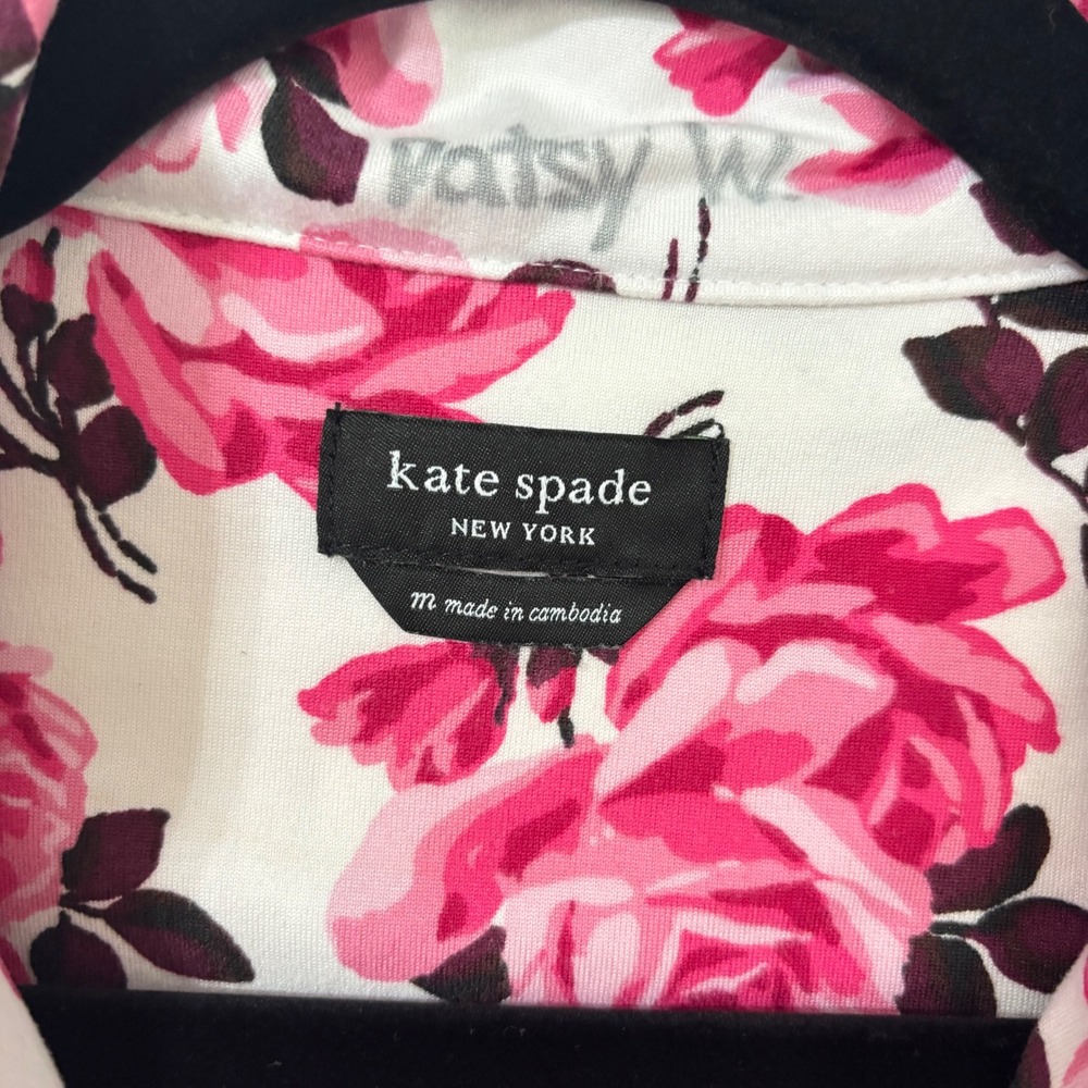 Kate Spade Floralcore Pink Rose Pajama Set Button Down Cropped Cottage Womens M - Picture 2 of 10